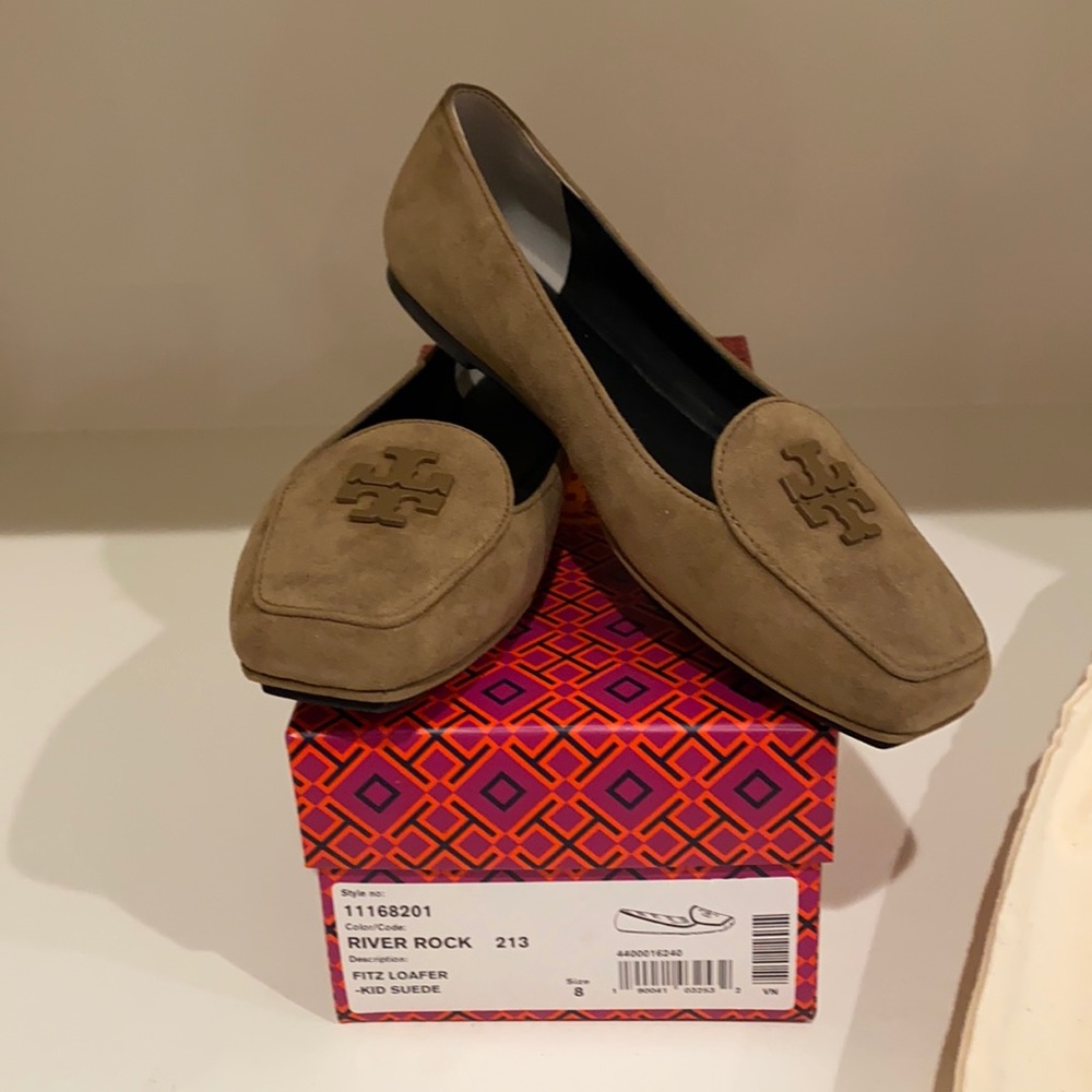 Tory Burch Fitz Loafer Kid Suede River Rock color size 8